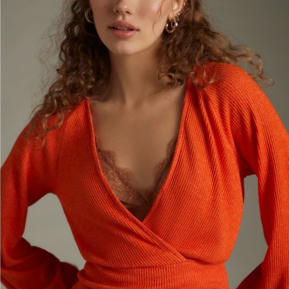 Anthropologie Vibrant Orange Wrap Sweater